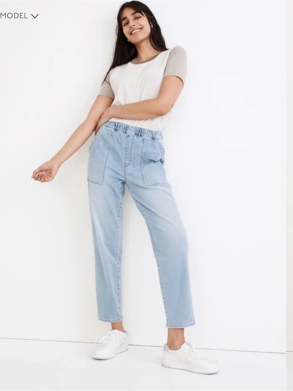 Madewell Light Blue Elastic Waist Cropped Jeans